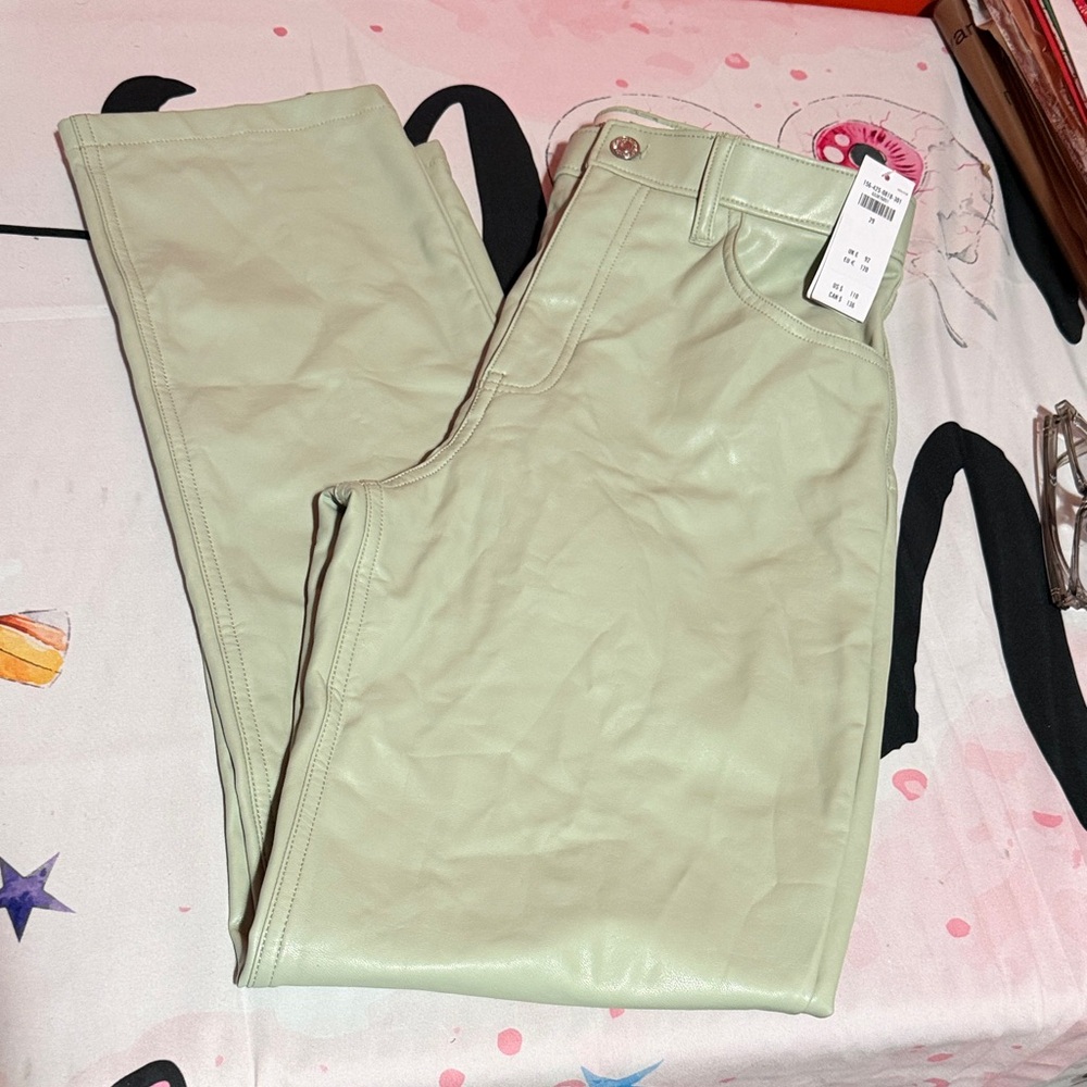 Abercrombie & Fitch Light Green Vegan Leather 90s Straight Pants Sz 29/8 NWT